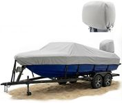 FOCEAN Boat Cover for 20–22ft Boats, 1200D Waterproof Heavy Duty Marine Tarp Gray Cover, Fits Bass, V-Hull, Tri-Hull, Runabout & Fish Ski Boats with Storage Bag