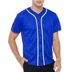 TOPTIE Mens Baseball Jersey Plain Button Down Shirts Team Sports Uniforms-Blue White-L