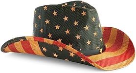 USA Straw American Flag Cowboy Hat for Men, Women, Looks Vintage Cowgirl Hat for Costume Party (Adult Size) Multi