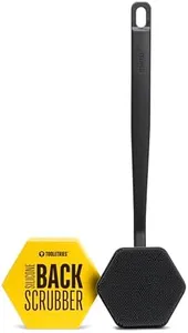 TOOLETRIES Silicone Back Scrubber - Exfoliating Shower Brush, Back Washer for Men, Durable Back Brush with Long Handle - Long Lasting Bath & Shower Accessories - Charcoal