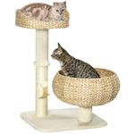 PawHut 28" Cat Tree with Scratching Post, Cat Tower for Indoor Cats with Double Beds, Beige