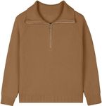 EXARUS Girls Sweaters Long Sleeve Solid Teen Quarter Zip Casual Warm Knit Relaxed Fit Tops Kids Khaki 6Y