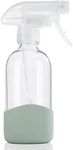 HOMBYS 8 Oz Empty Clear Glass Spray Bottles with Silicone Sleeve Protection Refillable Containers for Cleaning Solutions, Essential Oils, Misting Plants - Quality Sprayer - 1 Pack Boston Bottles