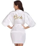 Vlazom Bride Bridesmaid Robes Satin Bridal Party Robe Dressing Gwons, Morning of Wedding Day Robes, Glitter Bridesmaid Kimono Bathrobe White for Bride S(UK 6)