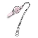 JSDDE Vintage Metal Bookmark Rose Quartz Crystal Gemstone Pendant Charm Book Marker Gifts for Women Teachers Readers