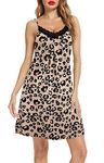 Lovasy Nighties for Women Floral Printing Ladies Nightdresses Soft Women's Nightdresses with Lace Ladies Nighties V Neck Nightdresses for Women UK Strap Chemise Negligee,Leopard print,L