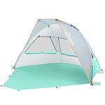 WolfWise 3 Person Portable Beach Tent UPF 50+ Sun Shade Canopy Umbrella with Extendable Floor, Mint Green