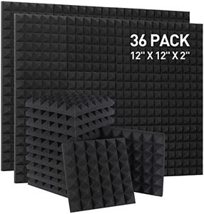 AUSLET Sound Proof Foam Panels, 36 Pack 12 X 12 X 2 Inches High Density Acoustic Panels Pyramid Sound Proof Panels for Walls Studio, Fire Resistant & Sound Absorbing Foam (Black)