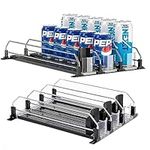 Drink Organizer for Fridge ,Cabinets & Pantry Large Capacity Self-Pushing Drink Organizer ，Width Adjustable Soda Can Organizer for Refrigerator-with Smooth and Fast Pusher Glide ( 9.85 inch x 15 inch 3 Rows)