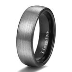 TRUMIUM 6mm Black Tungsten Wedding Ring Band Men Women Matte Brushed Engraved I Love You Size 10