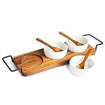 Acacia Wood Serving Tray with 3 Cer