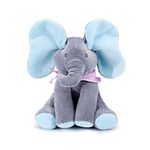 Peekaboo Elephant,Singing Game Ears Moving, Electric Animated Plush Toys Stuffed Elephant Toys, 3 Colors 12''(Grey-Blue,30cm)