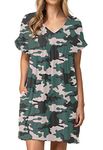 Jayscreate Women's Summer Babydoll Dress Tshirt Casual Tunic Ruched Pleated Camouflage Print Aline Flowy Overall Mini Dress for Women