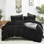 Cottonight Black Ruffle Comforter Set Queen All Black Bedding Comforter Set Full Farmhouse Shabby Dark Color Blanket Quilts Soft Breathable Modern Simple Solid Rustic Comforter Set