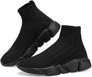 Santiro Walking Shoes for Men Lightweight High Top Sneakers Breathable Knit Athletic Running Shoes Fashion Gym Sports Shoes, All Black, 8