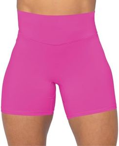 Sunzel Women's Biker Shorts in High Waist Tummy Control with No Front Seam 5" Hot Pink Small