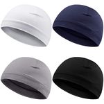 4 Pieces Men Skull Caps Soft Cotton Beanie Hats Stretchy Helmet Liner Multifunctional Headwear for Men Women (White, Gray, Navy Blue, Black,Solid Style)