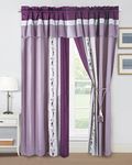 Chezmoi Collection Linnea 4-Piece Luxury Purple/Lavender/Gray Cherry Blossom Floral Embroidery Panel Window Curtain Set with Sheer Backing Valance Tassels, 120 inch x 84 inch