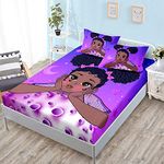 HOSIMA Black Girl Magic Bedding Set for Girls Bedroom Set,African American Black Girl Bedding Twin Fitted Sheet Set,Black Hair Girls Print Fitted Sheet Full Size, 1 Fitted Sheet 2 Pillowcases.