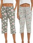 ENJOYNIGHT 2 Pack Womens Capri Pajama Pants Cotton Lounge Femme Pj Bottom with Pockets