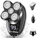 Electric Razor for Men, ElectriBrite Bald Head Shaver Rotary Cordless Nose Hair Beard Trimmer Clippers Facial Cleansing Brush Waterproof USB Rechargeable Men Grooming Kit with 5D Floating 5 Razor Head