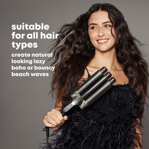 REVAMP Deep Beach Waver – Triple Barrel Ceramic Hair Curler for Waves