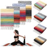 Preboun 4 Pcs Large Mexican Yoga Blanket Pack 45 x 70 Inch Thick Woven Camping Blanket Picnic Blanket Beach Car Travel Throw Blanket Outdoor Patio Mat Towel(Yellow, Blue, Orange Green, Pink Blue)