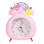 Unicorn Alarm Clock for Girls,Retro Loud Twin Bell Clock,Silent Non-Ticking Bedside Alarm Clock with Night Light,Battery Operated (pink)