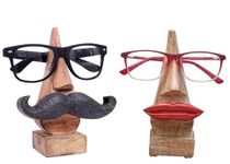 Ajuny Handcrafted Decorative Wooden Eyeglass Spectacle Holder Lip and Mustache Design Eyewear Wood Display Stand, Specs Eyeglasses Goggles Stand for Office Desk Home Decor Gifts (Lip Mustache Combo)