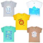 YUV Infant Baby Boys & Girls 100% Cotton Printed Multicolor Half Sleeve T Shirts - 0 to 6 Months Babies, Pack of 5