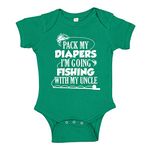 Pack My Diapers I'm Going Fishing with My Uncle Toddler T-Shirt 3T Kelly Green