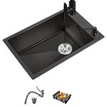 Bar Sink Black Kitchen Sink, Stainless Steel Sink Single Bowl Sink Topmount Undermount Handmade Kitchen Sink Rectangle Sink Workstation Kitchen Sink with Drain Tray Prep Sink, 18*11 inch