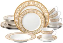 Joseph Sedgh Collection 20-Piece Bone China Dinnerware Set, Service for 4, White and Golden Greek Key