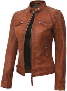Blingsoul Brown Leather Jacket Women - Cafe Racer Black Womens Leather Jackets, Diamond1 - Tan Jacket