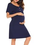 Irdcomps Women's Maternity Nightdress Breastfeeding Button Nightwear Hospital Short Sleeve Nursing Nightgown Pregnancy Loungewear Labour Gown Pyjamas（01-Navy，XXL）