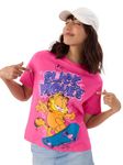 The Souled Store Official Garfield: Slick Moves Women and Girls Round Neck Short Sleeve Pink Graphic Printed Cotton Relaxed Fit T-Shirts Old Retro Cartoon 90s Animated Character Themed