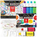 Arteza Kids Dot Markers and Kids Activity Book, 6 Nontoxic Bingo Daubers, 50-Page 8.27 x 11.69 Inches Fun Coloring Book, School Supplies for Educational Activities, Birthday Gifts for Boys and Girls