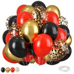 Red Black Gold Balloons, 12 Inch Red Black and Gold Balloons Set with Metallic Confetti Black Gold Balloons, Black and Gold Balloons for Kids Boys Graduation Theme Birthday Party Decorations