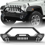 Front Bumper Compatible with 2018-2024 Jeep Wrangler JL/ 2020-2024 Jeep Gladiator, Off Road Rock Crawler Textured Black Bumper with Winch Plate & 2 × D-Rings & Fog Holes