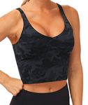 The Gym People Womens Camo Longline Sports Bra Wirefree Padded Medium Support Yoga Bras Gym Running Workout Tank Tops, BlackGrey Camo, L