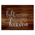 Andaz Press Wedding Party Signs, Rustic Wood Print, 8.5x11-inch, This Light Burns to Honor Those Who are Watching Today from Heaven Memorial Candle Table Sign, 1-Pack