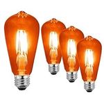SLEEKLIGHTING LED 4Watt Filament ST64 Orange Colored Light Bulbs – UL Listed, E26 Base Lightbulb – Energy Saving - Lasts for 25000 Hours - Heavy Duty Glass - 4 Pack