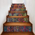 A.Monamour 3D Self-Adhesive Stair Riser Decals Stickers Colorful Vintage Ethnic Boho Mandala Geometric Floral Removable Vinyl Stair Stickers Kitchen Tile Stickers Mural Wall Stickers Wallpaper 6 PCs