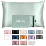 BLISSY Silk Pillowcase - 100% Pure Mulberry Silk - 22 Momme 6A High-Grade Fibers - Satin Pillow Cover for Hair & Skin - Regular, Queen & King with Hidden Zipper (Standard, Matcha)