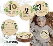 7pcs Baby Monthly Milestone Cards Sign, Double Sided Wooden Newborn Sign Baby Birth Announcement Milestone Discs, Newborn First Year Photo Props for Boys Girls