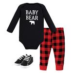 Hudson Baby Baby Cotton Bodysuit, Pant and Shoe Set, Buffalo Plaid Baby Bear, 0-3 Months