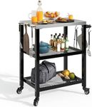 YITAHOME Outdoor Grill Cart Table Patio Food Prep and Work Cart Table Three-Shelf Stainless Steel Flattop Outdoor Cooking Prep Table with Wheels