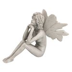 Design Toscano Pondering Secret Garden Fairy Statue, 29 cm, Polyresin, Antique Stone