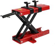 TUFFIOM Motorcycle Scissor Lift Jack w/Safety Pin & Support Saddles, Height Adjustable Steel Center Hoist Crank Stand for Motorcycle Repair Maintenance, 1100LBS Weight Capacity