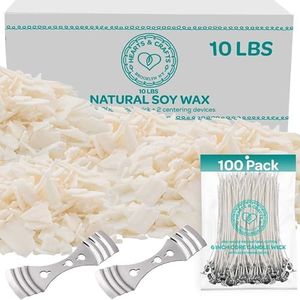 Hearts & Crafts Natural Soy Wax for Candle Making - 10lbs Natural Soy Wax - 100 6-Inch Pre-Waxed Candle Wicks, 2 Metal Centering Devices, 10lbs Soy Wax Flakes - Candle Wax & Candle Making Wax Supplies